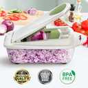 Mueller Pro-Series 10-in-1, 8 Blade Vegetable Chopper, Onion Mincer, Cutter, Dicer, Egg Slicer with Container, French Fry Cutter Potato Slicer, Home Essentials, Salad Chopper White Sand/Green