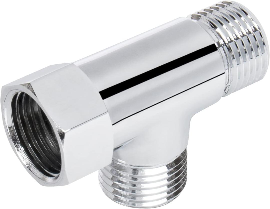NearMoon Solid Brass G1/2" 3 Way Diverter Valve - Hose Fitting Tee, T Shape Adapter Connector for Angle Valve Hose, Bath Shower Arm, and Toilet Bidet Sprayer Faucet (Chrome Finish)