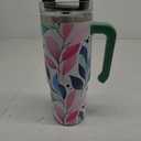 40 Oz Tumbler with Handle And Straw, Peach with Flowers Vacuum Insulated Water Bottle, Cup Holder Compatible for Travel, Reusable Insulated Stainless Steel Cup Gifts for Women & Men