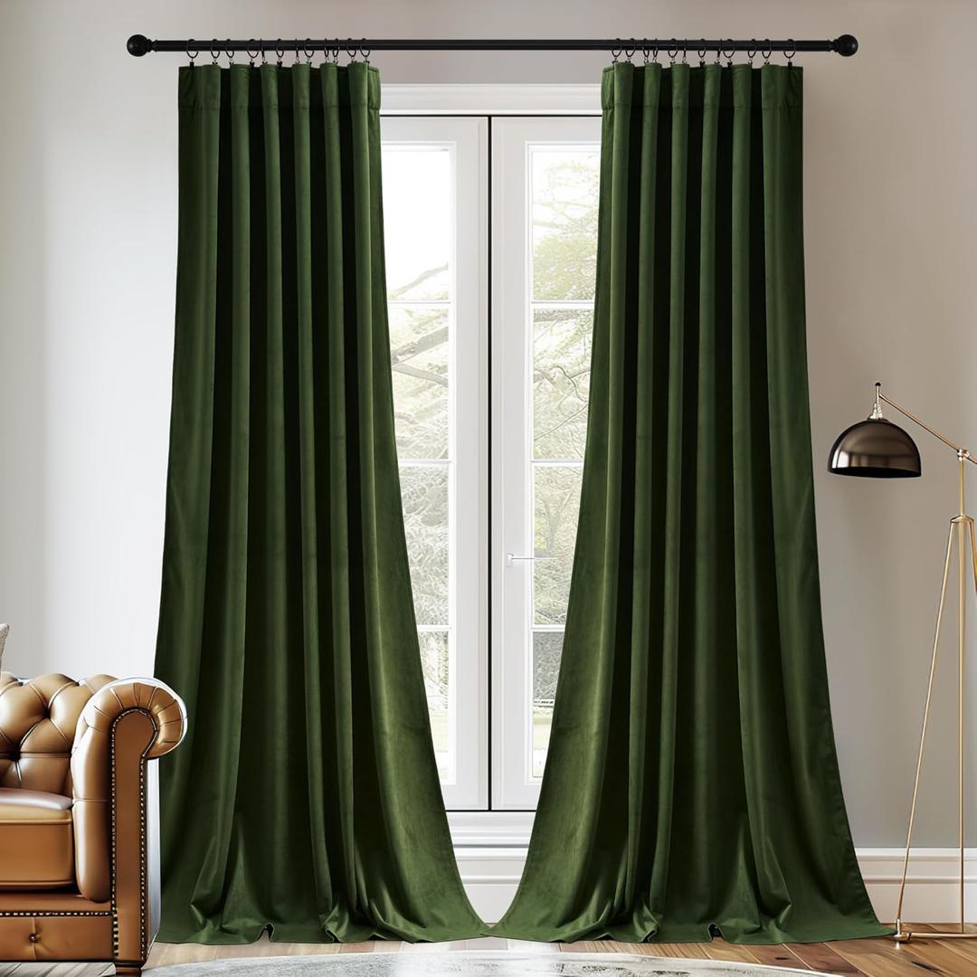 StangH Velvet Curtains 84 inches 2 Panels Green Blackout Curtains for Bedroom Living Room Thermal Insulated Privacy Drapes Back Tab, Moss Green, W52 x L84 inches, 2 Panels (52"W x 84"L (Pack of 2))