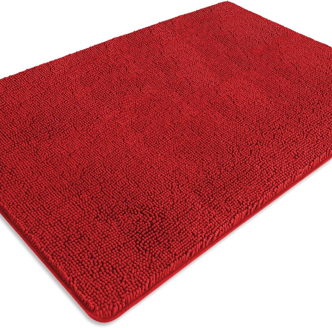 Bathroom Rugs 40 x 60 Inch  Extra Large Bath Mat | Absorbent and Washable Thick Chenille Bath Rugs Non-Slip Runner Rug for Bathroom, Shower, Tub(Red)