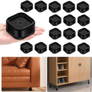 Shouwuhho 16 Pack Furniture Risers Adjustable Bed Risers Heavy Duty Lifts Height 1", Square Stackable Bed Risers 1, 2 or 3 Inch for Desk Leg Table Couch Sofa Chair Bed Frame Legs Dorm, Black