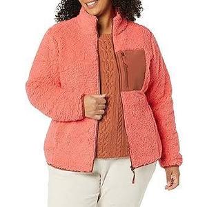 Amazon Essentials Women's Sherpa Long-Sleeve Mock Neck Full-Zip Jacket with Woven Trim Pink Brown Size XXL