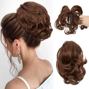 CJL HAIR Claw Clip Short Ponytail Hair Extensions DIY Bendable Metals Messy Bun Hair Piece for Wonen Wavy Curly Synthetic Fake Hairpieces Red Vino