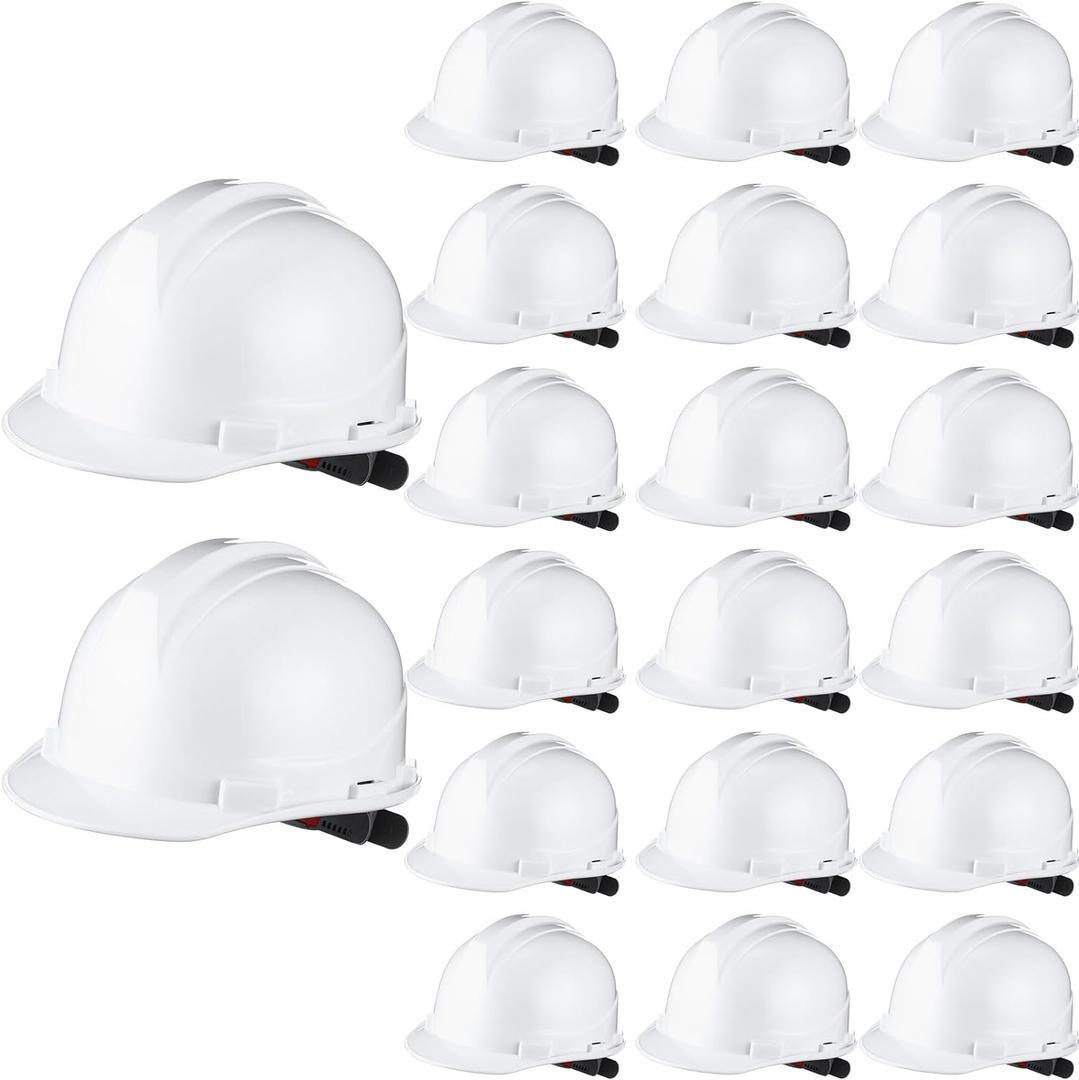 Ramede 20 Pcs 4 Pt. Suspension Hard Hat Bulk Safety Helmets Adjustable Ratchet Hard Hats with Cotton Brow Pad Ratchet Cap Style ABS Construction Hard Hats for Men Women Work Head Protection, One Size