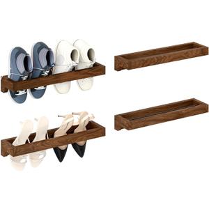 Nisorpa Set of 4 Rustic Burnt Wood Hanging Shoes Storage Organizer Racks, 20 Inches Wall Mounted Space Saving Footwear Holder for Closet, Mudroom, Entryway Narrow Spaces Shoes Storage