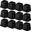 Ecally 12 Pack 4 Inch Square Furniture Risers Adjustable Bed Risers Heavy Duty Bed Lifters Bed Raising Blocks Black Bed Stilts Bed Elevators for Mattress Table Leg Desk Chair Couch Sofa Dorm