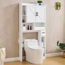 Over The Toilet Storage Cabinet, 32 Inches Width Farmhouse Storage Cabinet Over Toilet with 2 Barn Door, Toilet Paper Holder Stand, Toilet Rack for Bathroom, Laundry, Restroom, White