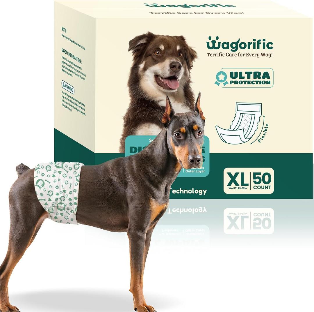 Dog Diapers for Male Dogs: Leakproof, Adjustable, Soft, and Breathable Disposable Diapers for Male Doggie Perfect for Incontinence, Training, and Travel 50 Pack Size L