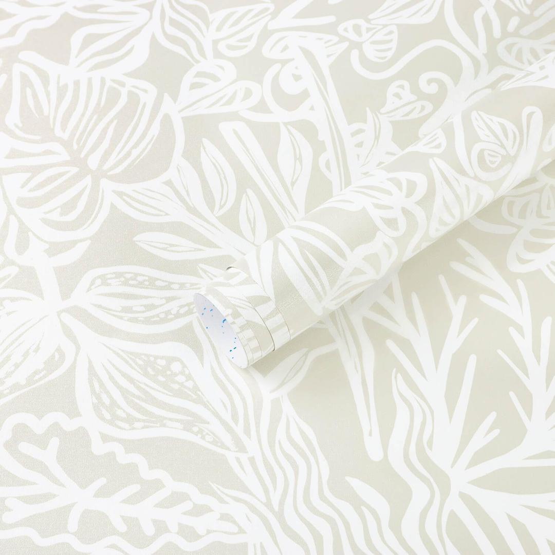 4 x Boho Peel and Stick Wallpaper Beige/White Leaf Contact Paper 17.3inx78.7in Removable Self Adhesive Bedroom Cabinet Wall Decor Vinyl Roll
