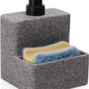 ZCCZ Soap Dispenser with Sponge Holder, Liquid Hand and Dish Soap Dispenser Pump Bottle and Sponge Holder 2 in 1 for Kitchen Sink Bathroom Counter Storage and Organization Black Marble Look