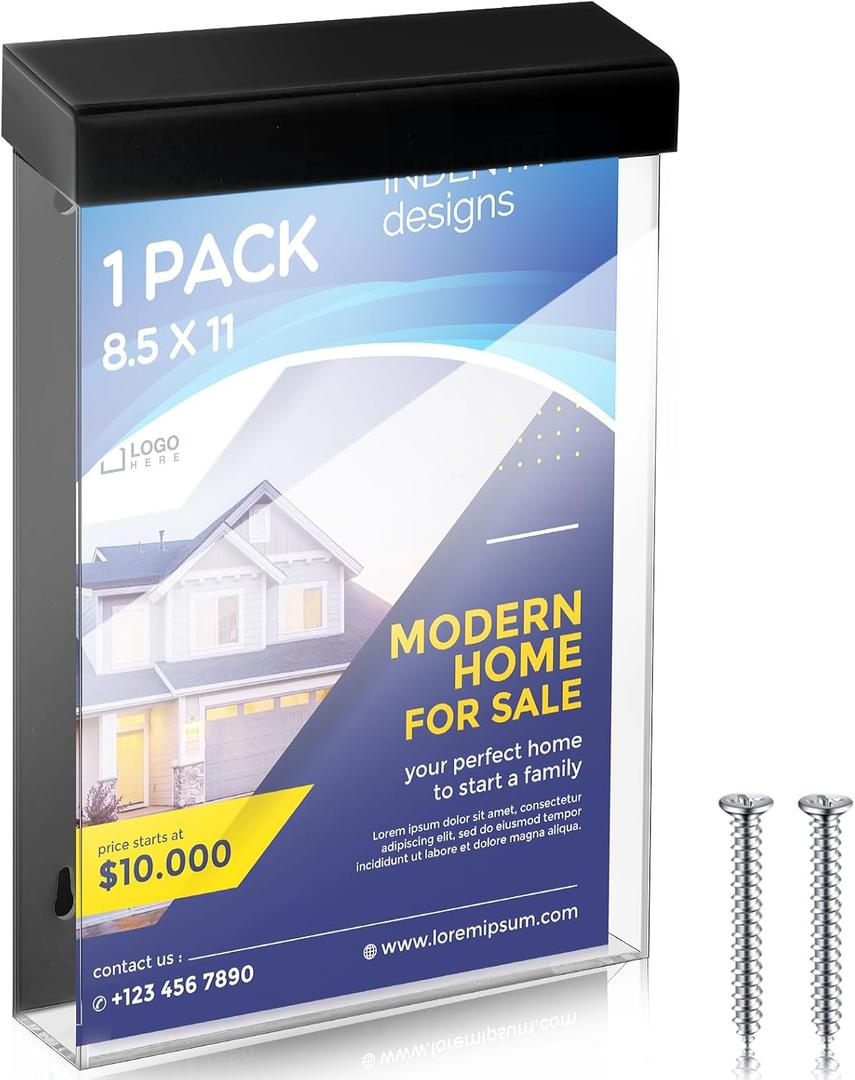 Thyle 8.5 x 11 Inch Outdoor Brochure Holder with Lid Acrylic Wall Mount Literature Box Waterproof Clear Heavy Duty with Screws for Flyer Document Pamphlet Display(Black)