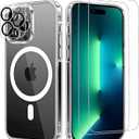 5-in-1 Magnetic Case for iPhone 13 Pro Max 6.7 Inch with 2-Pack Tempered Glass Screen Protector and Camera Lens Protector with MagSafe - (Clear)