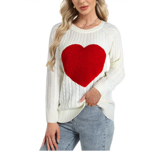 Alsol Lamesa Women's Cute Heart Sweater Long Sleeve Crewneck Pullover Ribbed Knit Casual Sweaters Medium