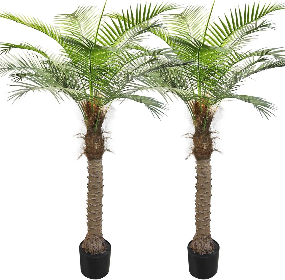 2 Pack Artificial Sago Palm Tree 6ft - Realistic Fake Sago Palm Plants for Indoor/Outdoor Decor - Low Maintenance Tropical Faux Trees with Sturdy Base - UV Resistant, Lifelike Design