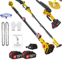2-in-1 Cordless Pole Saw 6 Inch＆Mini Chainsaw, with 2Pcs 2.0Ah Battery Powered Chain Saw, 14 FT Max Reach Pole Saw, Auto Oiling System Pole Chainsaw for Tree Trimming, Wood Cutting