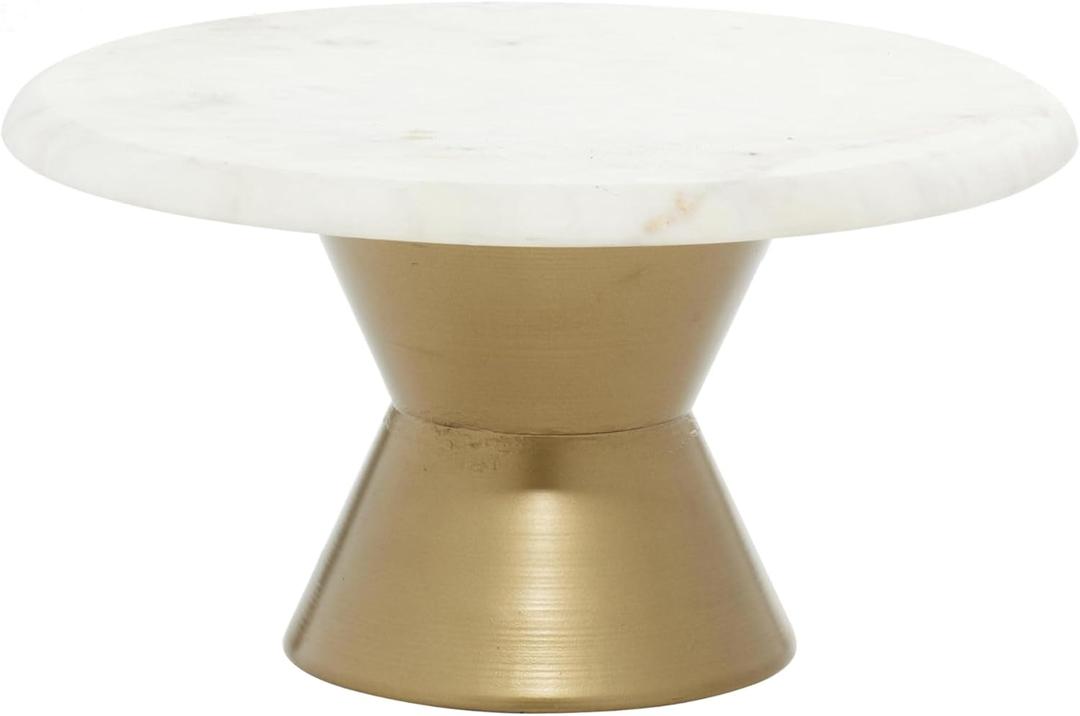 Deco 79 Marble Cake Stand with Gold Base, 12" x 12" x 7", Gold