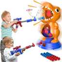 Movable Dinosaur Shooting Toys for Kids 5-7 with 2 Air Pump Gun, Target Shooting Games with LED Score Record, Light & Sound, 24 Foam Balls Competition Game Gift for Boys and Girls 3-5+ Years (Orange)