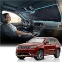 Nmoiss Windshield Sun Shade Umbrella for Jeep Grand Cherokee 2011-2026 Accessories, [Vinyl Coating Heat Shield] Protect Car from Sun Rays & Heat Damage Keep Cool and Protect Interior