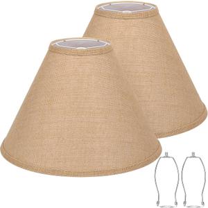 Burlap Empire Lamp Shades Set of 2, 6" Top x 16" Bottom x 10.8" High, Brown Lamp Shades for Table Lamps Floor Lamps, Natural Linen Lampshades Replacement, Spider, Harp Holders Included, Easy Assembly