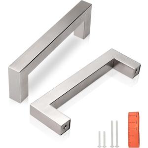 KNOBWELL 6 Pack 3-1/2" Square Kitchen Cabinet Pulls Brushed Nickel, Dresser Drawer Pulls for Bathroom Cabinet Vanity Nightst Chest, 4" Overall Length