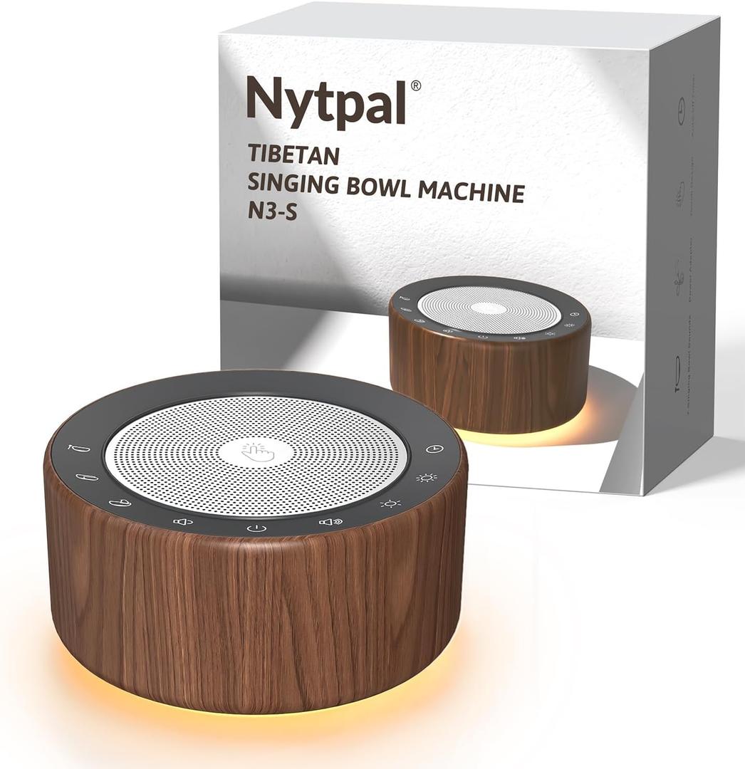 Tibetan Meditation Singing Bowl Machine - 7 Singing Bowls Sounds, Crystal Healing, Mindfulness and Stress Relief Timer and Memory Features for Women/Men