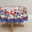 Horaldaily 4th of July Tablecloth 70x70 Inch Round, Patriotic Watercolor Poppy Flowers Independence Day Memorial Day Table Cover for Party Picnic Dinner Decor