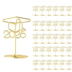 Rtteri 30 Pcs 2026 Grad Cap Graduation Picture Display 2 Inch Gold Photo Holders for Centerpieces Graduation Table Number Holders Card Stands for Class of 2026 Grad Party Supplies