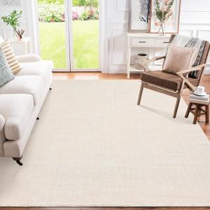 GlowSol Washable Rugs 8x10 Solid Textured Living Room Rugs, Large Modern Accent Carpet Stain-Resistant Contemporary Distressed Carpet, Soft Low Pile Carpet for Bedroom, Farmhouse, Office, Beige