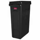 Rubbermaid Commercial Products Slim Jim Plastic Rectangular Trash/Garbage Can With Venting Channels, 23 Gal, Black, for Kitchen/Office/Workspace