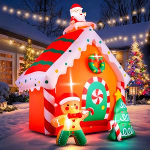 MGparty 7.5 FT Tall Christmas Inflatables Gingerbread House Built-in LED Lights Blow Up Christmas Decor for Xmas Party Holiday Outdoor Garden Lawn Yard Decorations