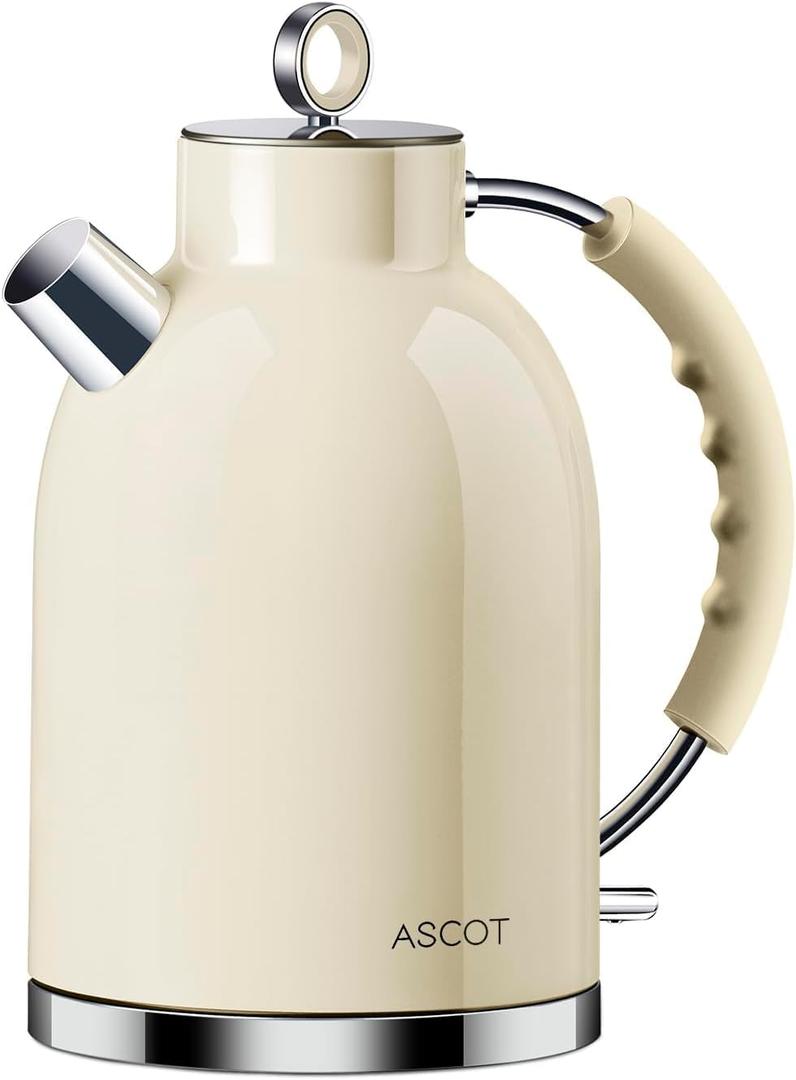 ASCOT Electric Kettle, Stainless Steel Electric Tea Kettle Gifts for Men/Women/Family 1.5L 1500W Retro Tea Heater & Hot Water Boiler, Auto Shut-Off and Boil-Dry Protection (Cream) (Beige)