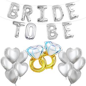 Bachelorette Party Decorations Bride To Be Balloons Banner - 16 inch Silver Letter Balloon - Ring Bride Balloons for Engagement Party Decorations Favors Supplies