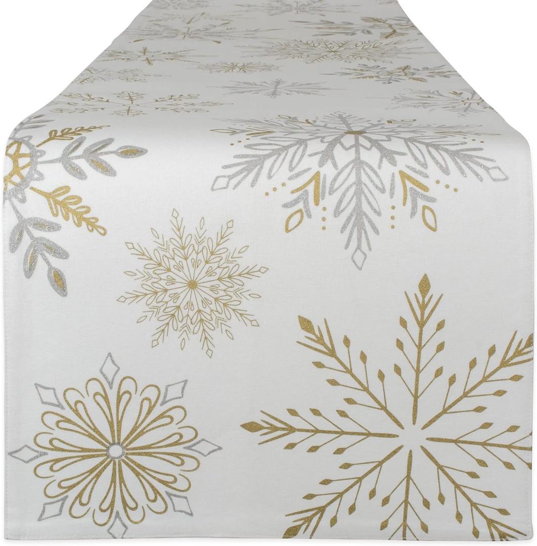 DII Holiday Dining Table Linen Sparkle Metallic Kitchen Dcor, Table Runner, 14x108, Snowflakes Print