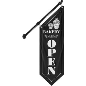Bakery Open Sign, Vintage Double-Sided Polyester Flag with Flagpole & Bracket, Cottage Outdoor Bakery Goods Hanging Flag for Fresh Bread, Pastries & Baked Goods Display