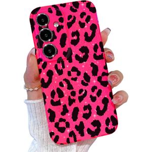 for Samsung A36 5G Case Glitter, for Galaxy A37 5G Phone Case Pink for Women Girls Girly Cute Cheetah Printed Soft Phone Case for Samsung Galaxy A36 & A37, Black Leopard