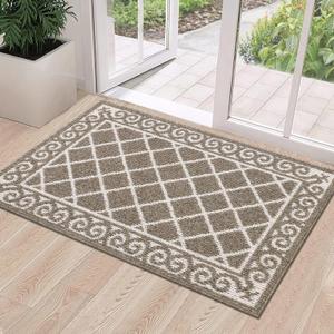 HEBE Indoor Door Mat 24''x36'' Non Slip Front Door Welcome Mats Washable Shoe Mats Dirt Trapper for Entryway Low Profile Kitchen Carpet for Entrance Hallways Entrance Mat for Dogs (Coffee)