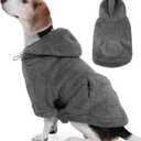IDOMIK Fuzzy Dog Sweater with Adjustable Hood, Warm Fleece Dog Sweater Hoodie with Harness Hole & Pocket, Pullover Sweaters for Large Dogs, Fuzzy Hooded Sweatshirt for Fall Winter Christmas, Grey, XL