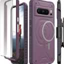 CaseBorne Compatible with Google Pixel 8 Pro Protective Case - Compatible with MagSafe, Slim Yet Rugged with Tempered Glass Screen Protector and Belt Clip Holster Purple