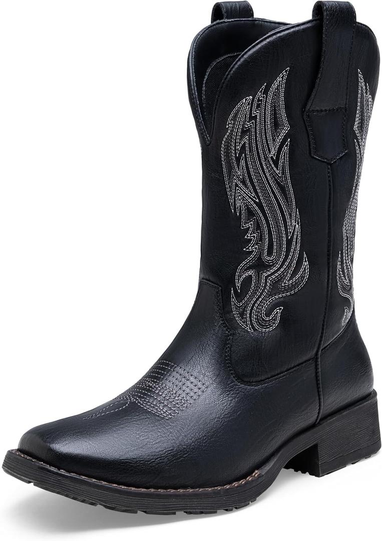 Jousen Cowboy Boots for Men Embroidery Men's Western Boots Retro Square Toe Mens Boot Botas Vaqueras Para Hombre (9.5, Black)