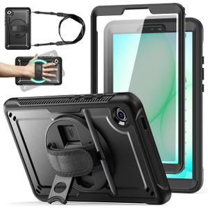 Case for Samsung Galaxy Tab A11 8.7 Inch 2026, Galaxy Tab A9 8.7 Inch 2023, Drop Protection with Screen Protector, 360Rotate Hand Strap&Stand, Shoulder Strap, Pencil Holder, Black