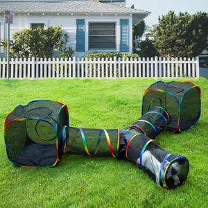 Outdoor Rainbow Cat Enclosures Playground,Outside House for Indoor Cats Include Portable Tent, 3 Way with 2 Cube Tunnel, for Kitty and Small Animals,Within Storage Bag