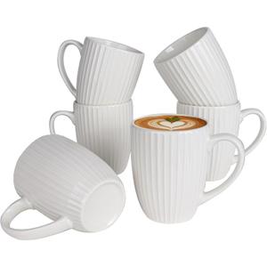 14oz Ceramic White Coffee Mugs Set Of 6 - Porcelain Coffee Mugs Set - Cups For Latte, Hot Tea, Cappuccino, Mocha, Cocoa, White