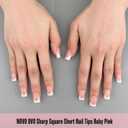 NOVO OVO Short Sharp Square White French Tip Nail Tips Press on BABY PINK, Need Builder Gel Top Coat Nail Glue, Soft Gel Fake Nail Extension, Full Cover False Nails for Salon DIY x 15 Sizes 240 pcs