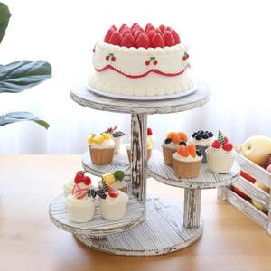 SwallowLiving 5 Tier Round Cupcake Tower Stand for 60 Cupcakes Wihte Wooden Cake Stands Farmhouse Tiered Tray Decor Cupcake Display for Birthday Graduation Baby Shower Tea Party and Wedding (Rustic White)