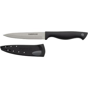 Farberware Edgekeeper 4.5-Inch Fine Edge Utility Knife with Self-Sharpening Blade Cover, High Carbon-Stainless Steel Kitchen Knife with Ergonomic Handle, Razor-Sharp Knife, Black
