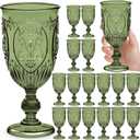 Wiwiqing 18 Pack Plastic Goblets 10oz Upgrade Vintage Water Goblet Plastic Wine Glasses Colored Retro Embossed Glassware for Party Wine Bar Juice Baby Shower Wedding Reception Grand (Olive Green)
