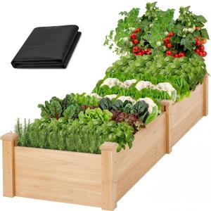 Outdoor Wooden Raised Garden Bed, Elevated Planter Box for Vegetables/Garden/Lawn/Patio, Natural Wood, 96 x 24 x 9in