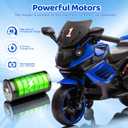 Kids Ride On Motorcycle, 6V Battery Powered Electric Motorcycle, w/Treaded Tires, Horn, Working Headlight, Music, Training Wheels, Stable Ride On Toys for Kids Toddler Boys Girls 3-6, Blue