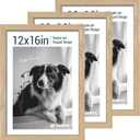 12x16 Picture Frame Set of 3 - Natural Solid Wood, Poster Frame with HD Tempered Glass, Horizontal or Vertical Hanging for Wall Gallery, Living Room, Office